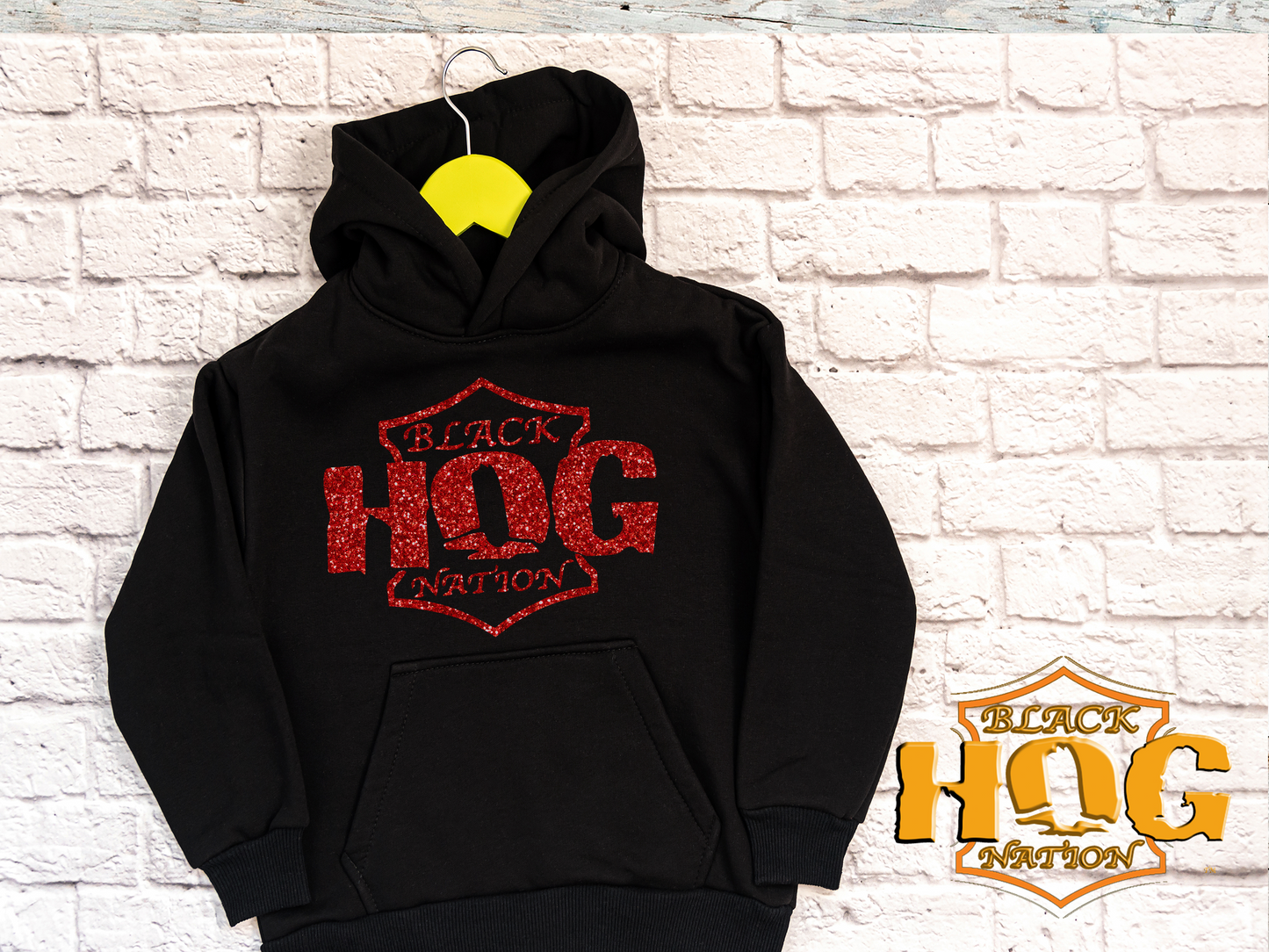 Glitter Original Black Hog Nation Logo Hoodie