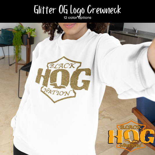 Glitter Original Black Hog Nation Logo Crew Neck Sweater