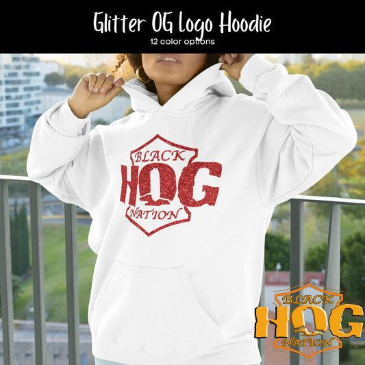 Glitter Original Black Hog Nation Logo Hoodie